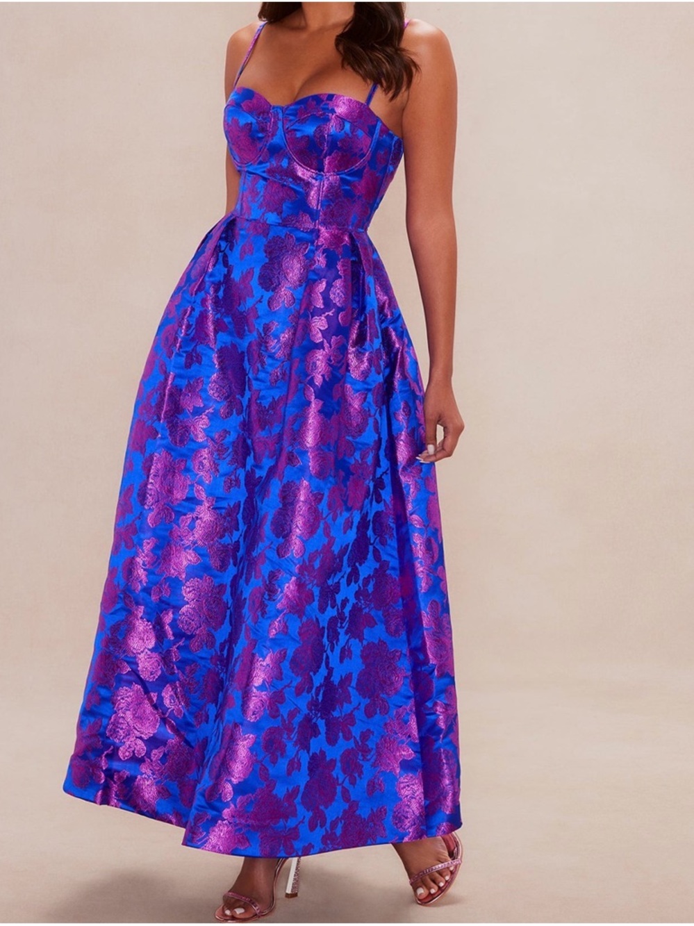 Fashion Nova Blue & Purple Floral Bustier Maxi Dress
